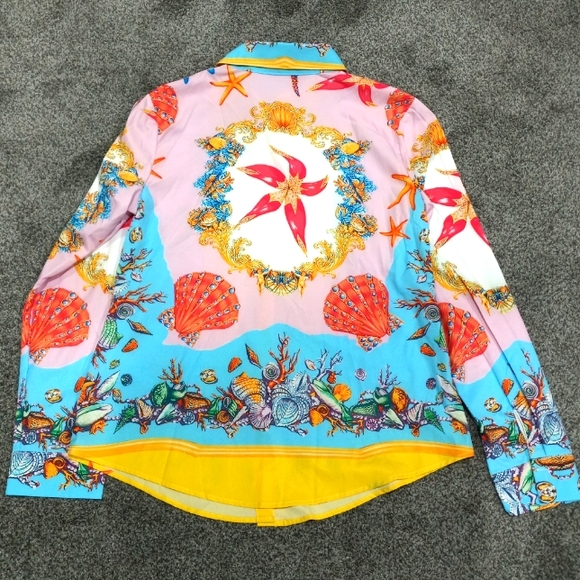 Ladies Long Sleeve Colorful Button Down Shirt - Picture 3 of 3